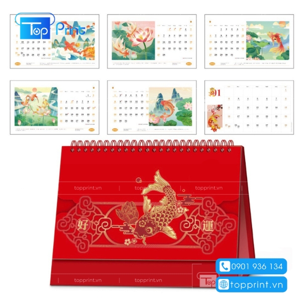 Mẫu lịch tết để bàn hình cá chép
