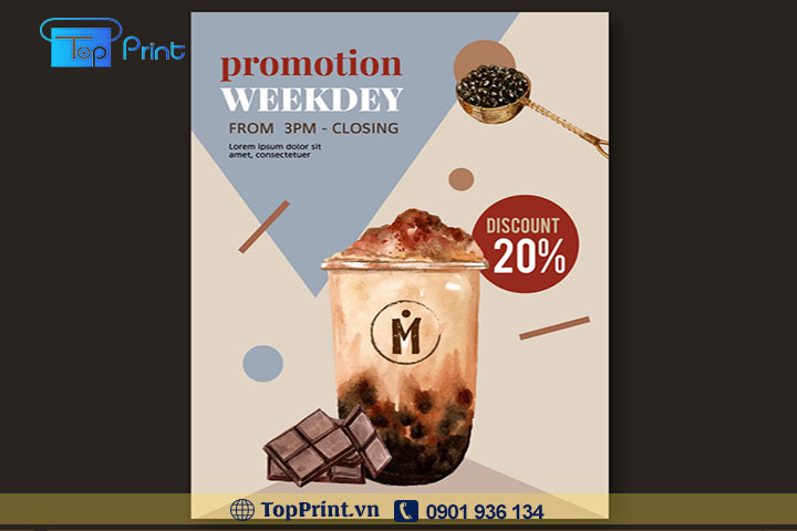 in tờ rơi giảm giá khi mua trà sữa