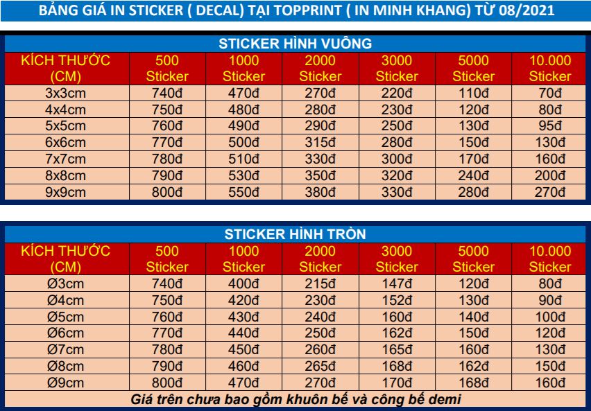 bảng giá in sticker đà nẵng