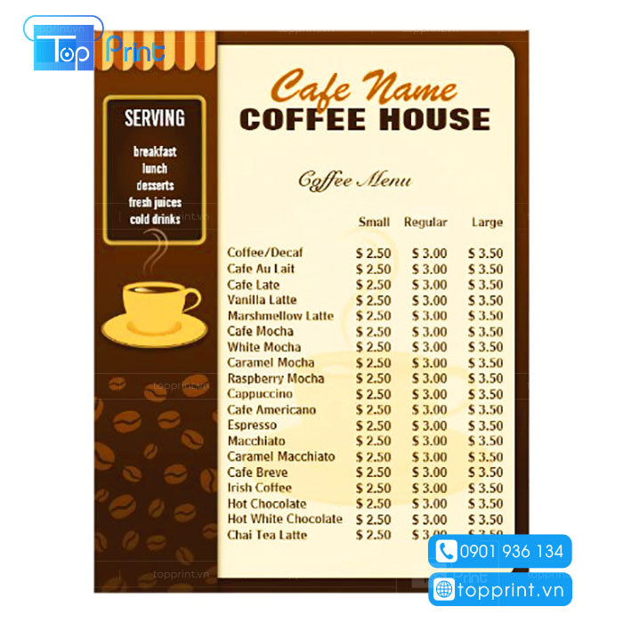 xuong in menu nha hang, menu cafe gia re tai TPHCM