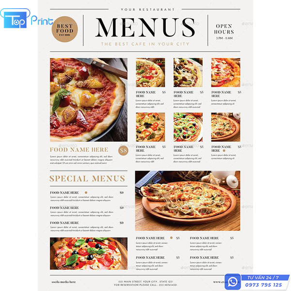 Mẫu In Menu Nhà Hàng tại Topprint