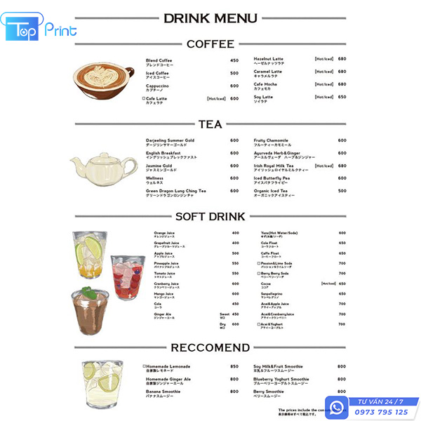 Mẫu In Menu Cafe tại Topprint