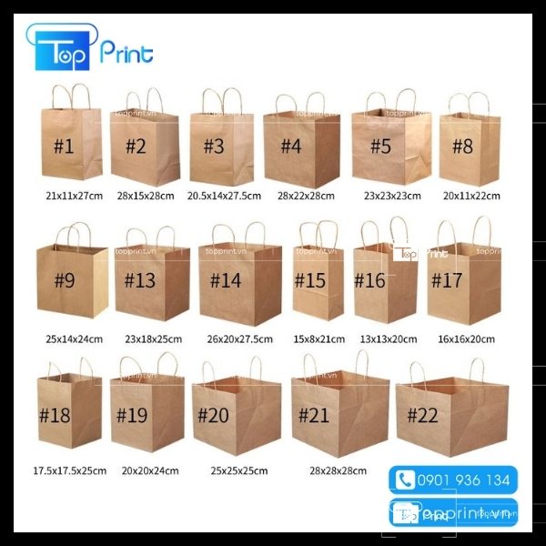 Kích thước túi giấy chuẩn hiện nay