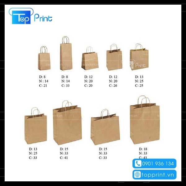 Kích thước tui giấy thông dụng