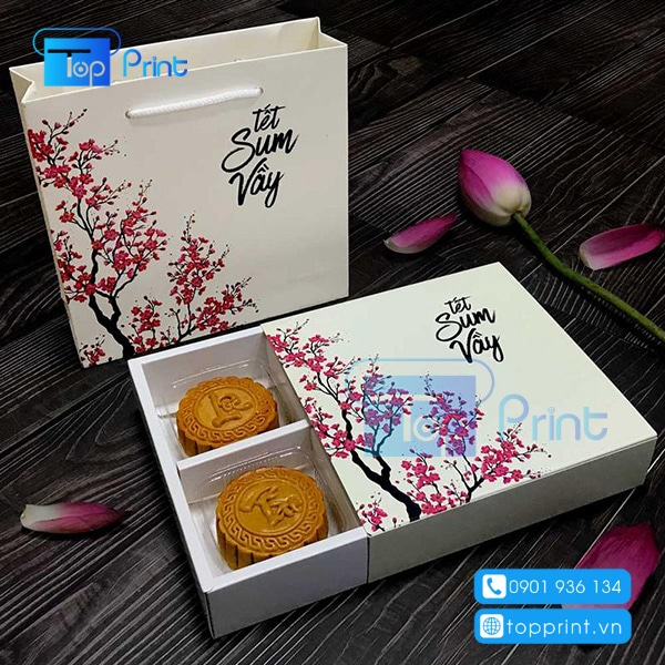 Túi giấy cây anh đào đựng bánh trung thu