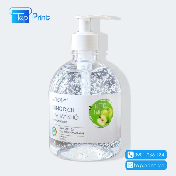 Mẫu nhãn dán chai nước rửa tay khô hương táo