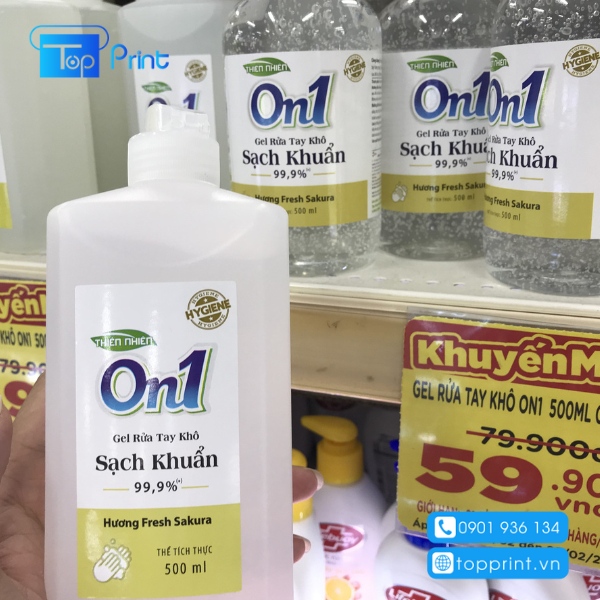 In nhãn gel rửa tay khô ON1 sát khuẩn cực tốt