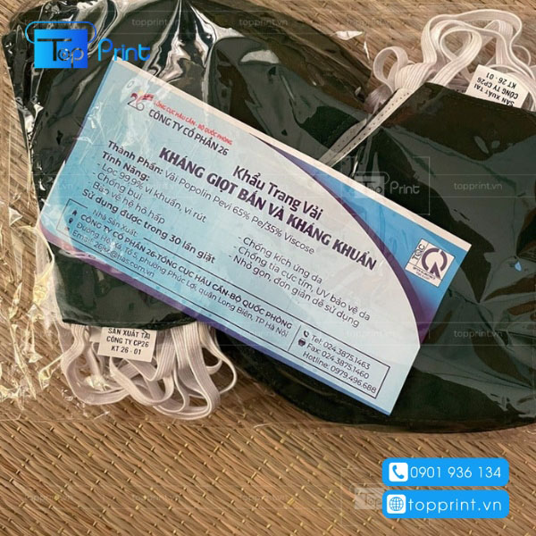 Nhãn thông tin bao bì khẩu trang vải chống vụi, kháng khuẩn