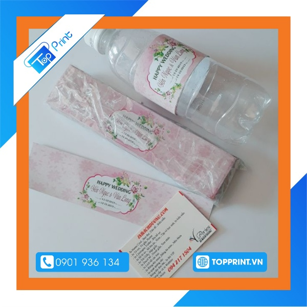 In tem dán chai nước đám cưới theo yêu cầu