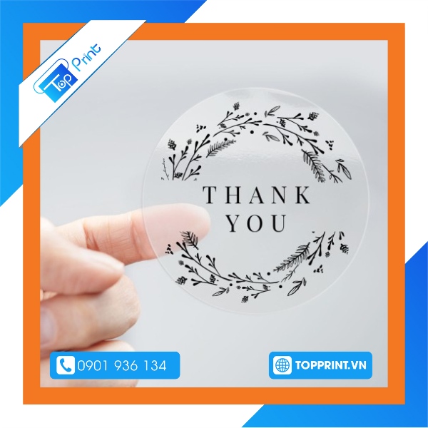 Sticker cảm ơn chất liệu decal trong suốt