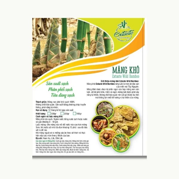 Tem dán bao bì sản phẩm măng khô đầy đủ thông tin