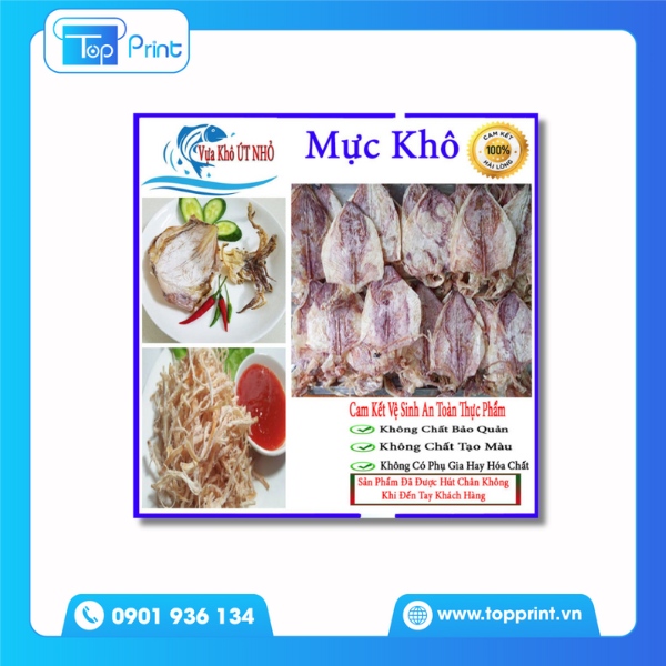 Mẫu tem nhãn khô mực Út Nhỏ