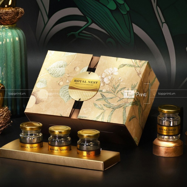 Mẫu hộp giấy đựng 3 hũ yến sào cao cấp