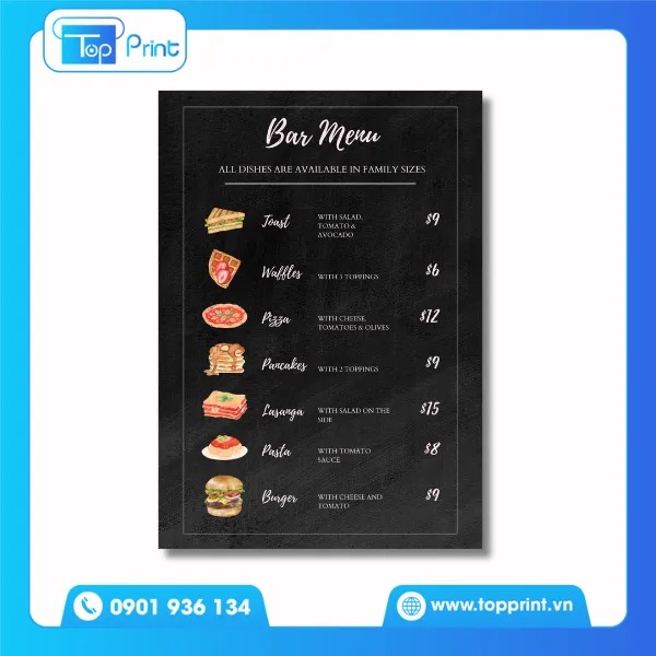 Mẫu Menu quán nhậu bình dân