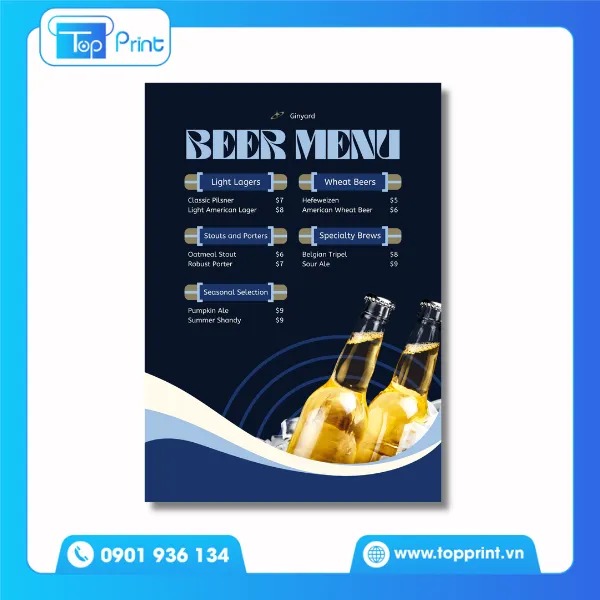 Mẫu Menu quán nhậu bia hơi mát lạnh