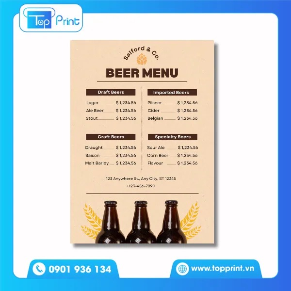 Mẫu Menu quán nhậu giá rẻ