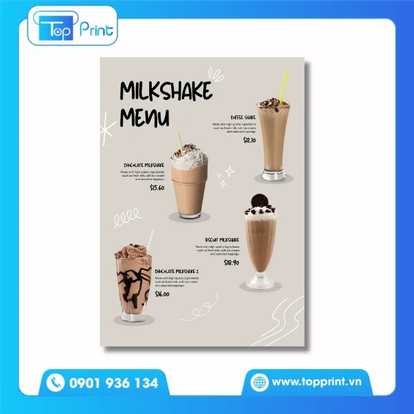 Mẫu Menu cà phê, trà sữa đơn giản một màu 