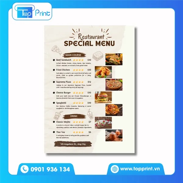 Mẫu Menu nhà hàng sang trọng để bàn