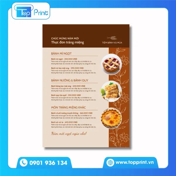 Mẫu menu quán ăn bánh ngọt