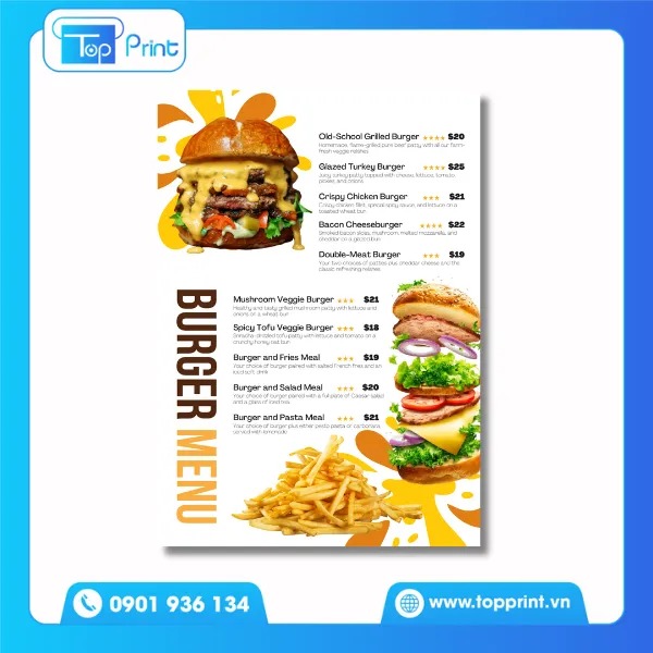 Menu thức ăn nhanh cho quán ăn