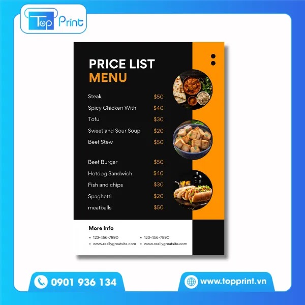 Mẫu menu quán ăn có giá