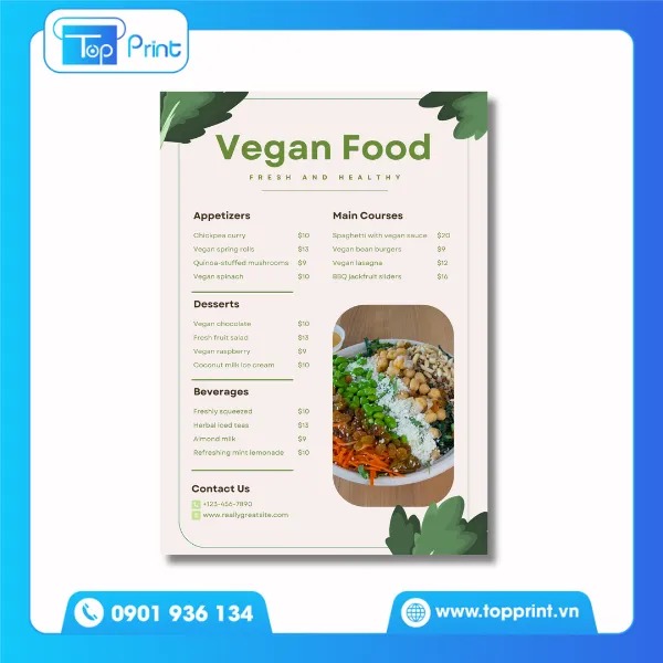 Mẫu Menu quán ăn chay 