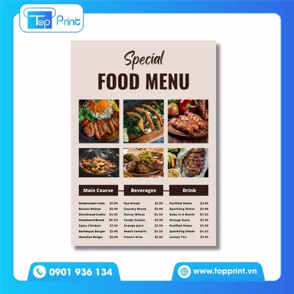 Mẫu menu món ăn đặc biệt