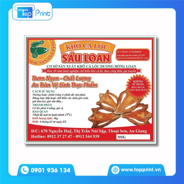 Tem nhãn khô cá lốc Sáu Loan