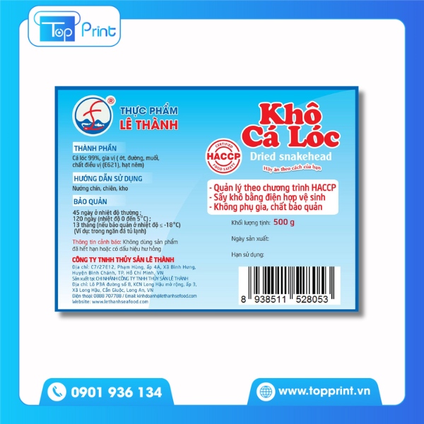 Mẫu nhãn cá khô thương hiệu Lê Thành