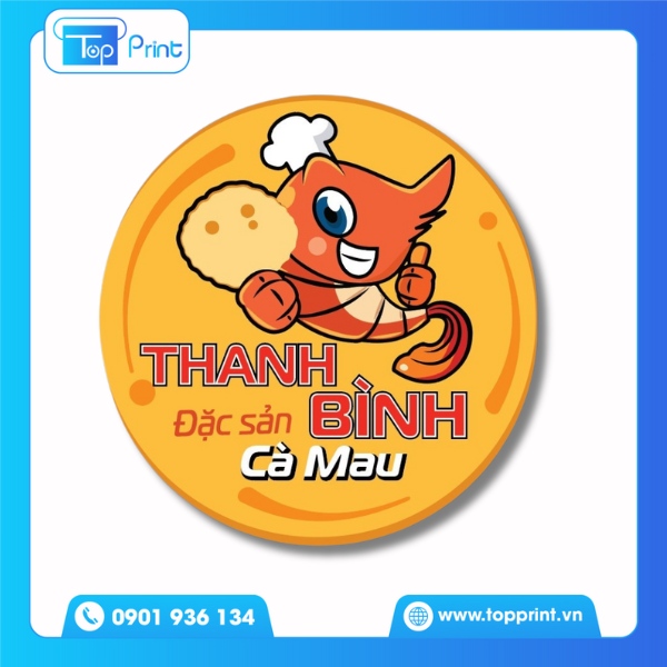 Tem logo tôm khô in ấn thương hiệu