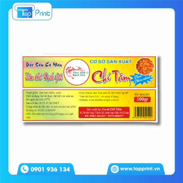 Mẫu tem nhãn tôm khô Chí Tâm