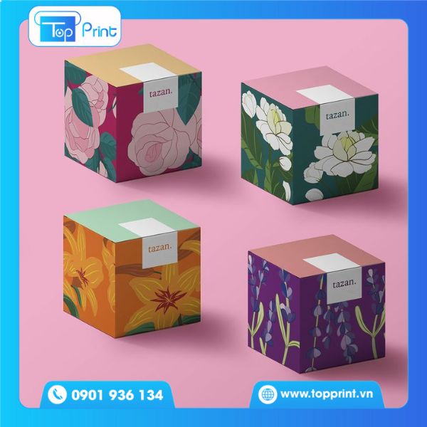 Mẫu hộp giấy vuông sặc sỡ
