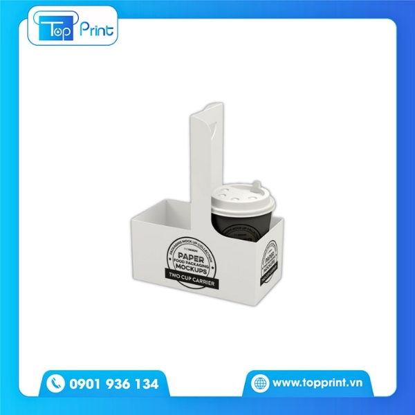 Túi Giấy 2 Ngăn Màu Trắng Đựng Cà Phề