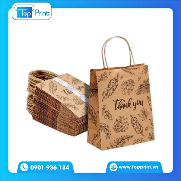 Túi Giấy Thank You Màu Nâu Hoa Lá
