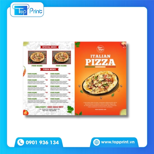 Brochure Pizza Gấp Kiểu Cửa Sổ Ấn Tượng