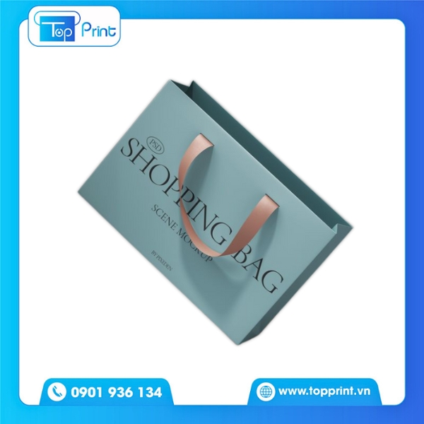 Túi Giấy Quai Lụa Màu Xanh Dương SHOPPING BAG