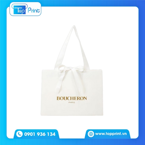 Mẫu Túi Giấy Dây Ruy Băng Sang Trọng Màu Trắng Ngọc Trai