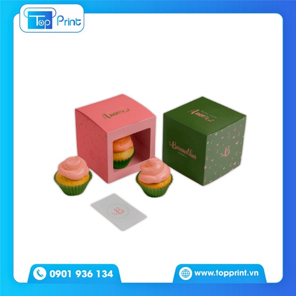 Hộp Giấy Đựng Bánh Cupcake Có Nắp Gài Chắc Chắn