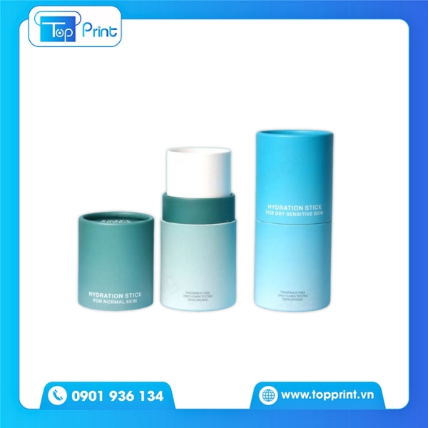 Mẫu In Hộp Giấy Hình Trụ Đẹp Mắt Màu Xanh