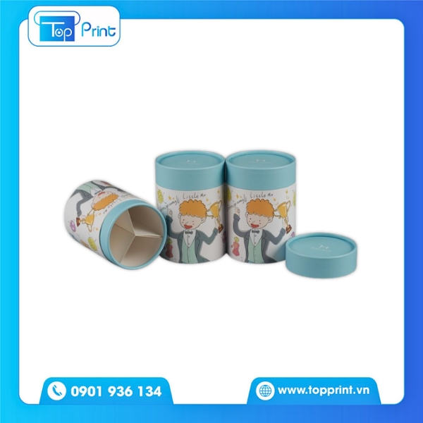 Mẫu Hộp Giấy Hình Trụ In Hình Hoạt Hình Ấn Tượng