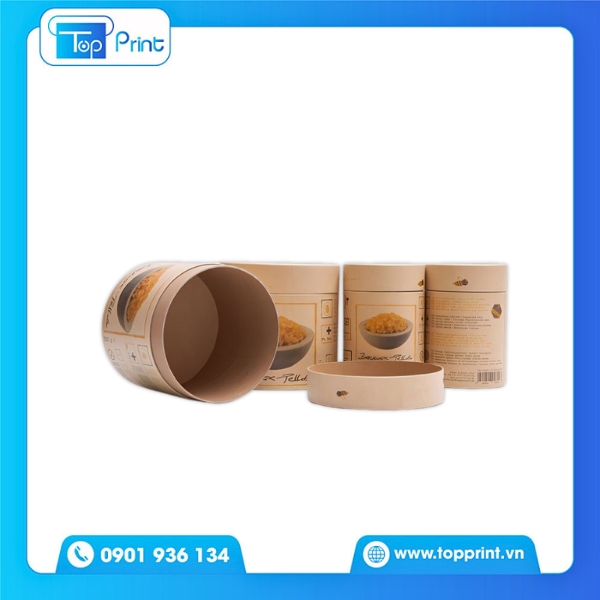 Mẫu Hộp Giấy Kraft Tròn Đựng Thực Phẩm  
