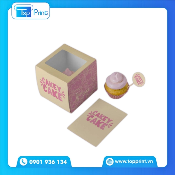 Mẫu Hộp Giấy Có Cửa Sổ Màu Dễ Thương Cakey Cake