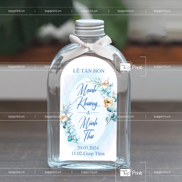 Tem Dán Chai Nước Đám Cưới In Offset Cao Cấp