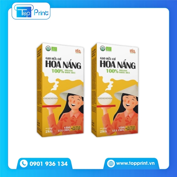 Mẫu hộp giấy đựng gạo hữu cơ Hoa Nắng