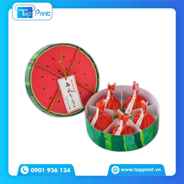 Mẫu Hộp Giấy Đựng Kẹo Hình Tròn Miếng Dưa Hấu Sáng Tạo
