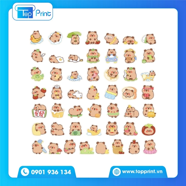 Mẫu Sticker Capybara Chibi Siêu Yêu