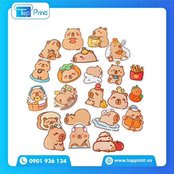 Mẫu Sticker Capybara Dạng Tờ In A5