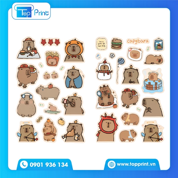Mẫu Sticker Capybara Dán Sổ Tay Xinh Xắn