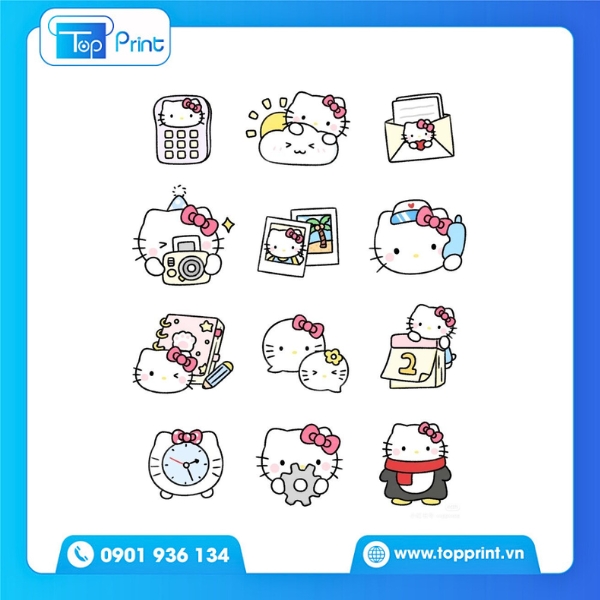 In Sticker Hello Kitty Trên Giấy Decal Bóng/Mờ