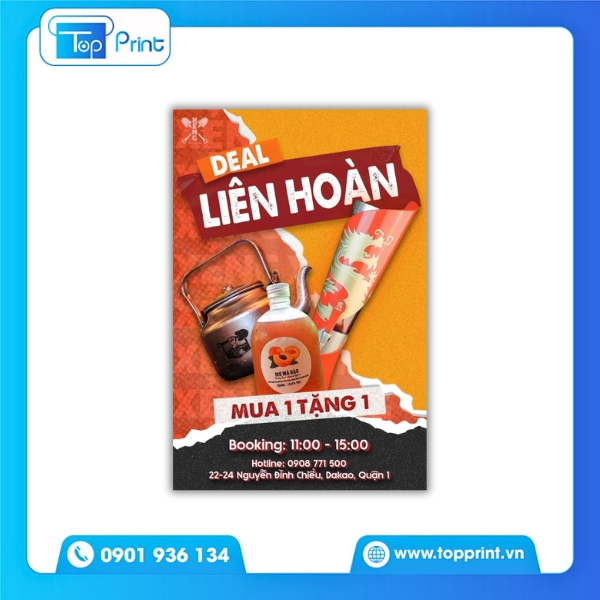 Tờ rơi quán nhậu deal liên hoàn mua 1 tặng 1